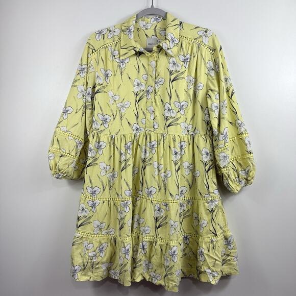 Anthropologie Maeve Bettina Ladder Lace Mini Dress Small Linen Floral Oversized - Picture 15 of 15